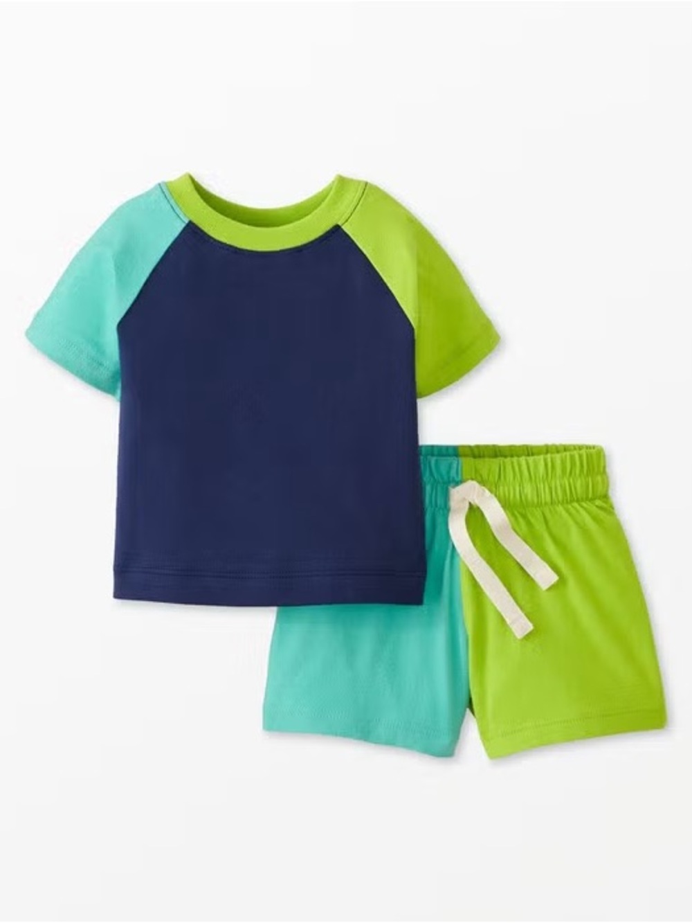 Hanna Andersson Baby Colorblock Top & Shorts Set Boys 6-12M 70 cm T-Shirt Cotton - Picture 4 of 4